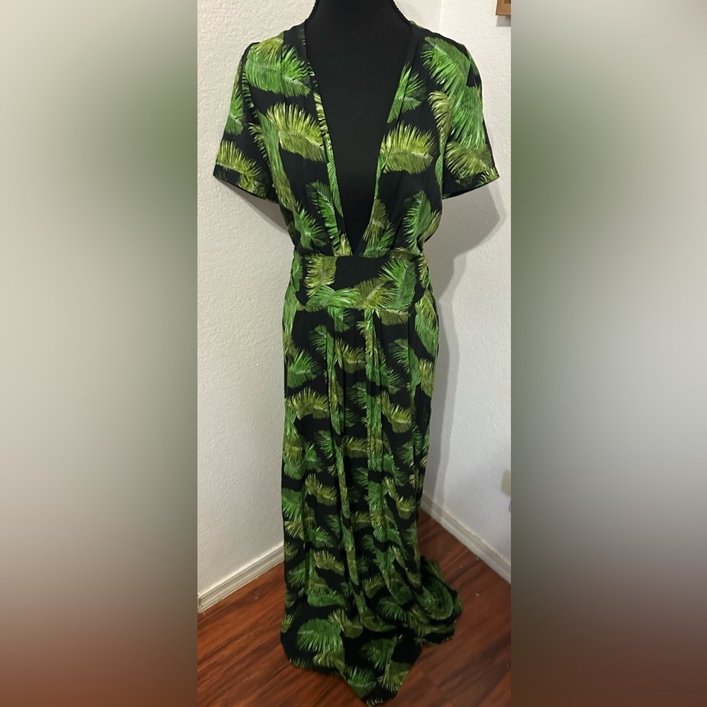 Melissa Odabash Lou Tropical Green Palm Black Maxi Dress - Size Small - Picture 3 of 10